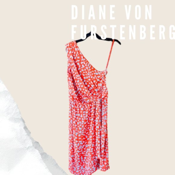 DVF Coral & Blue Agatha Silk Dress - Picture 2 of 5